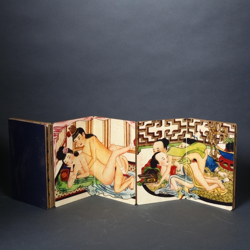 194 - Erotica / Erotic Art: Chinese Shunga. A folding pillow book which when unfolded depicts five differe... 