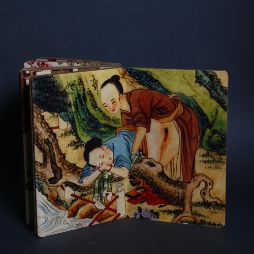 194 - Erotica / Erotic Art: Chinese Shunga. A folding pillow book which when unfolded depicts five differe... 