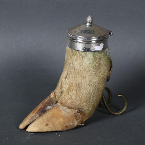 322 - An early 20th century silver mounted Wild Boar's hoof, lid inscribed 