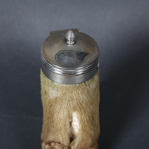 322 - An early 20th century silver mounted Wild Boar's hoof, lid inscribed 