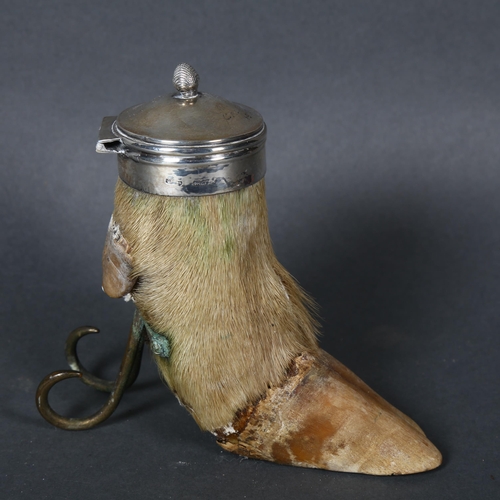 322 - An early 20th century silver mounted Wild Boar's hoof, lid inscribed 