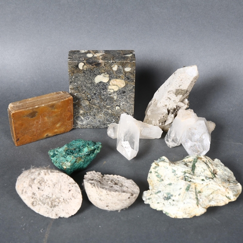 360 - A collection of various minerals and other specimens, including a square of Purbeck marble, rock cry... 