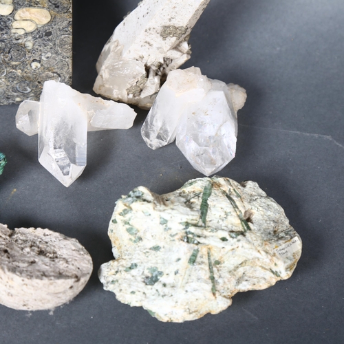 360 - A collection of various minerals and other specimens, including a square of Purbeck marble, rock cry... 