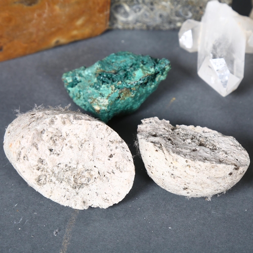 360 - A collection of various minerals and other specimens, including a square of Purbeck marble, rock cry... 