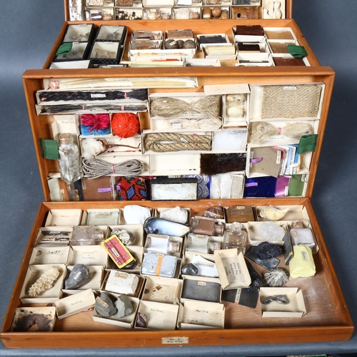 425 - A vintage pine collectors box containing four trays of various interesting items, including various ... 