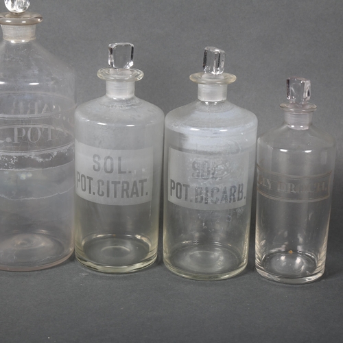 450 - A selection of antique glass apothecary bottles, some with contents and associated labels, largest h... 