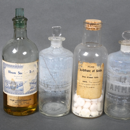 450 - A selection of antique glass apothecary bottles, some with contents and associated labels, largest h... 