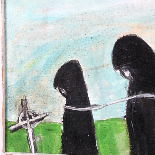 454 - Contemporary Irish School, monks on the foreshore, Co Mayo, unsigned, 29cm x 36cm, framed