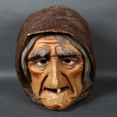 475 - A large papier mache witches mask, (Babajaga) H36cm