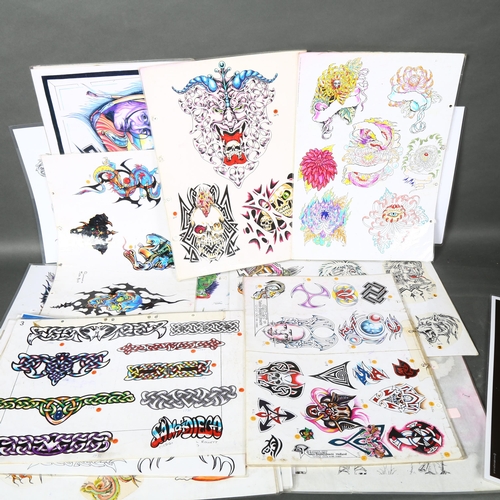 481 - A large quantity of tattoo stencils, plates and designs, previously used by a local tattoo artist of... 