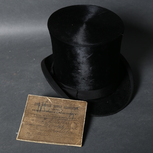 486 - A Victorian gentleman's top hat by Henry Heath Limited, London, the hat belonged to F A Bather Esq, ... 