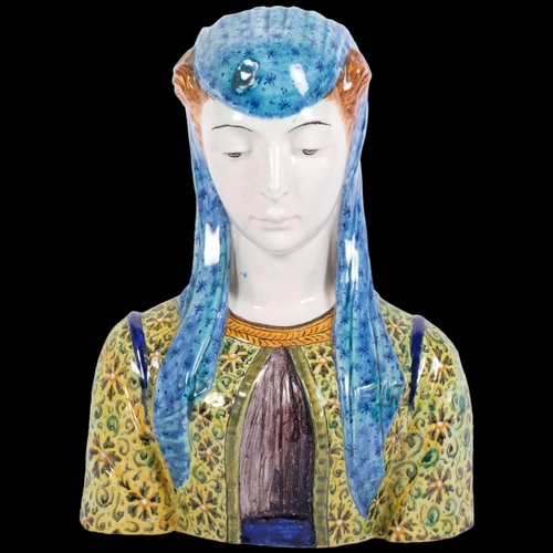 Ulisse Cantagalli (1839 - 1901), a late 19th century Maiolica bust of a Renaissance female figure, with maker's marks to the inside of the base, H35cm