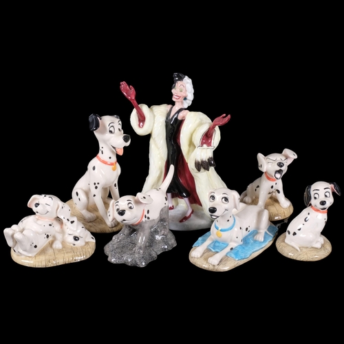 382 - Royal Doulton, Disney's 101 Dalmatians Cruella Deville, H16cm, and 6 various Dalmatians