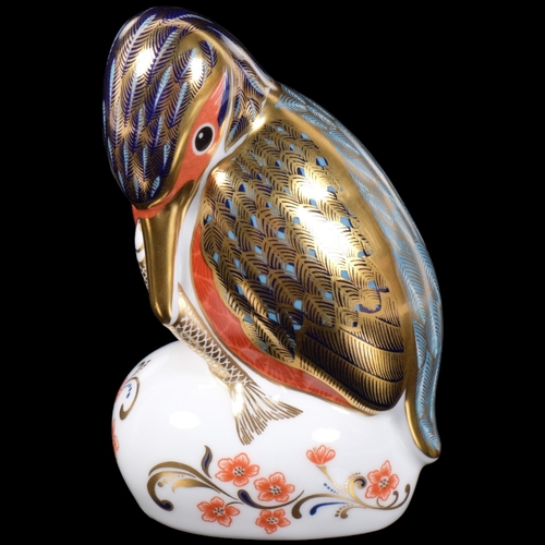 389 - Royal Crown Derby Kingfisher paperweight with silver stopper, H11.5cm