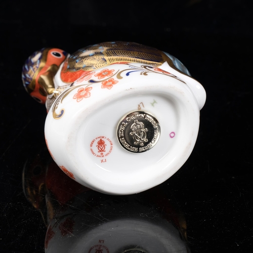 389 - Royal Crown Derby Kingfisher paperweight with silver stopper, H11.5cm