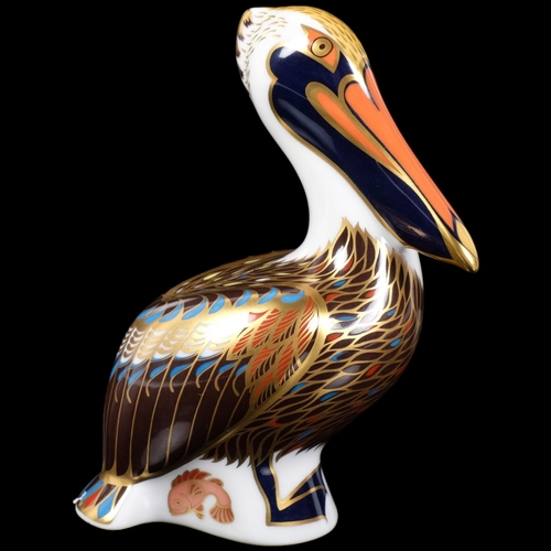 392 - Royal Crown Derby, a brown pelican paperweight with silver stopper, H13cm