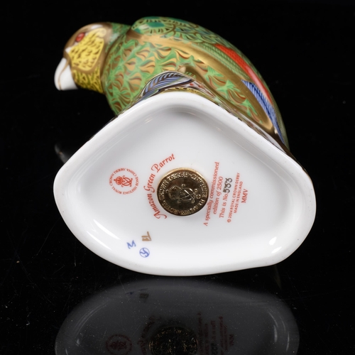 393 - A Royal Crown Derby Amazon Green Parrot paperweight, limited edition of 2500, this being no. 553, H1... 