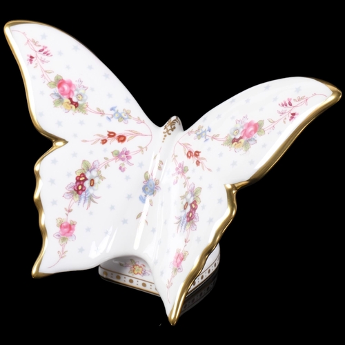 397 - Royal Crown Derby Royal Antoinette Butterfly paperweight with gold stopper, H10cm