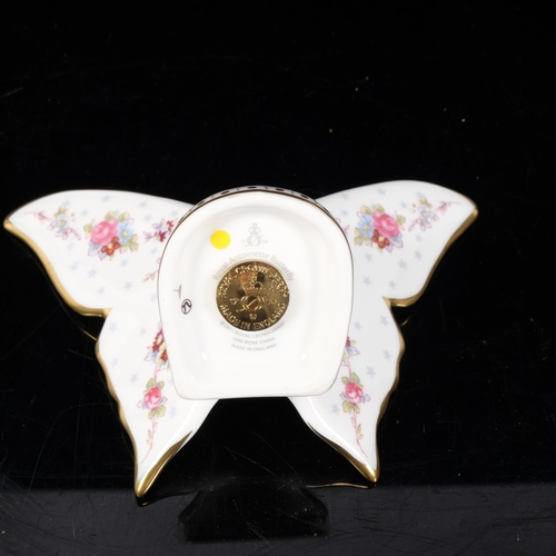 397 - Royal Crown Derby Royal Antoinette Butterfly paperweight with gold stopper, H10cm