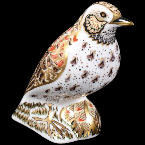 398 - Royal Crown Derby Song Thrush paperweight with gold stopper, H11cm