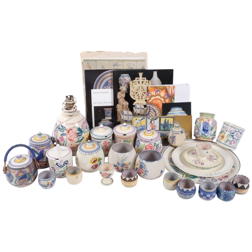 671 - Poole Pottery lamp, egg cups, jam pots etc