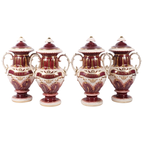 677 - A set of 4 large Victorian style apothecary jars, by Blakeney Pottery, with painted and gilded decor... 