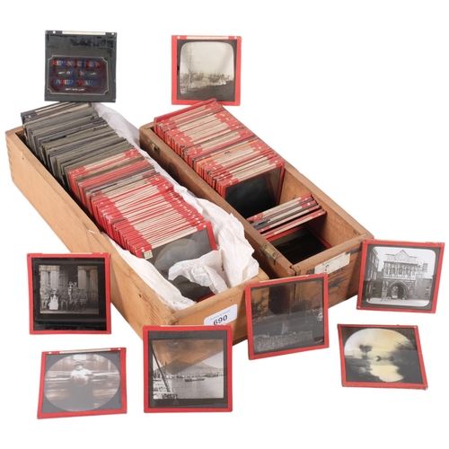 690 - A collection of glass viewer slides, including figures, topographical, etc