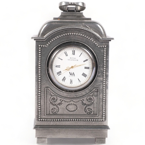 106 - A Royal Selangor (V&A Museum) quartz mantel clock, height not including handle 15cm, working order