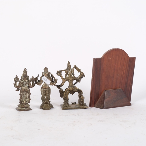 108 - A group of 3 Thai bronze Buddha figures, tallest 13cm, and a silver plated plaque of Shiva mounted o... 