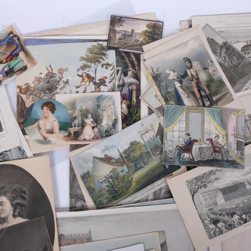 130 - A box of various Victorian prints and lithographs, and a quantity of 1950s/60s original drawings