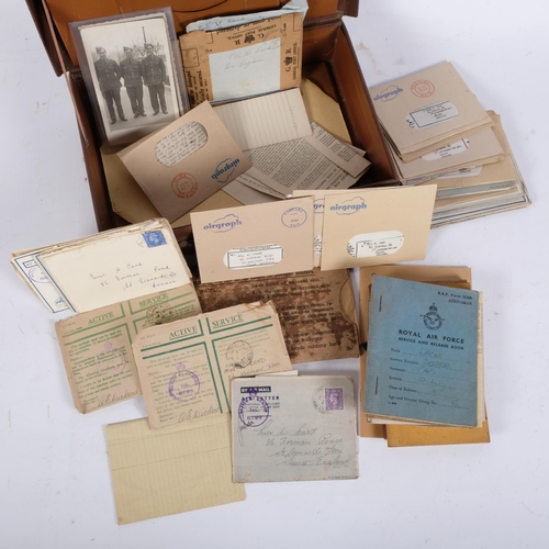 147 - A period small case containing various Air Force books, airmail letters, Second World War Period, mo... 