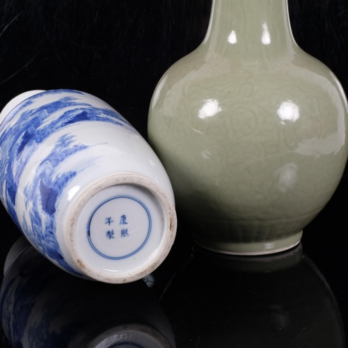 170 - Two Chinese porcelain vases: A celadon green ceramic vase, H30cm, character mark stamped to the unde... 