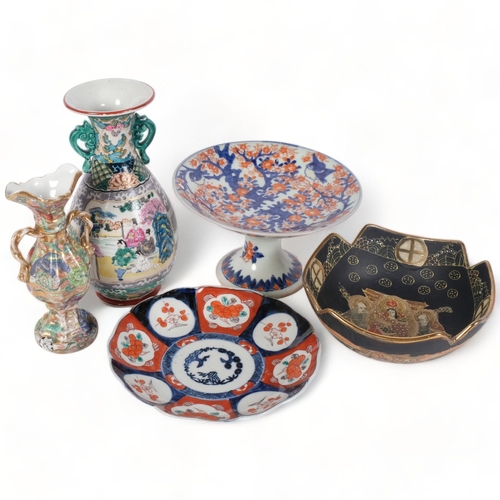 171 - A group of modern Chinese ceramic items, including a small jardiniere with floral and Oriental bird ... 