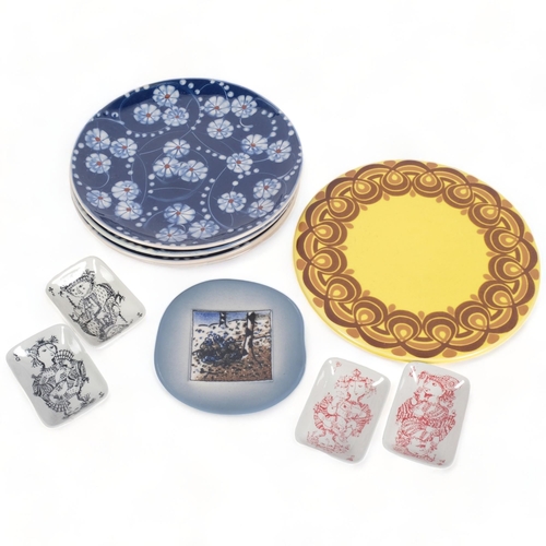 179 - Mid-century, 4 Danish plates by Kahler Keramik, 4 small trinket dishes by Bjorn Wiinblad for Nymolle... 