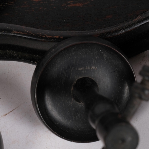 181 - A late 19th or early 20th century ebony dressing set, on associated tray, tray length 27.5cm