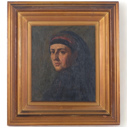 184 - A Victorian oil on board, portrait of a woman, in original period frame, unsigned, 43cm x 38.5cm