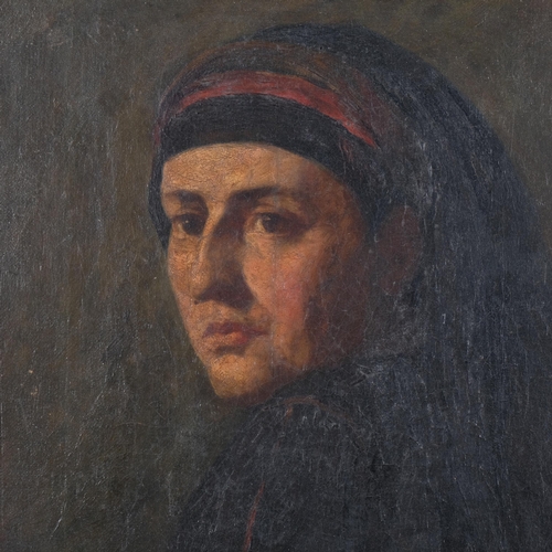 184 - A Victorian oil on board, portrait of a woman, in original period frame, unsigned, 43cm x 38.5cm