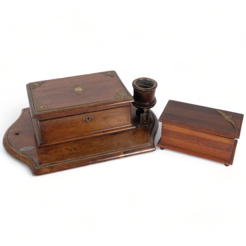 186 - A Victorian beechwood smoker's stand, with brass inlaid decoration, A/F, L46cm, and a 2nd Victorian ... 