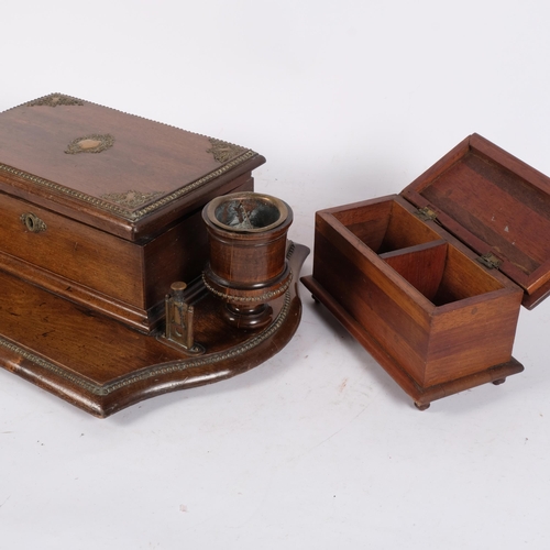 186 - A Victorian beechwood smoker's stand, with brass inlaid decoration, A/F, L46cm, and a 2nd Victorian ... 