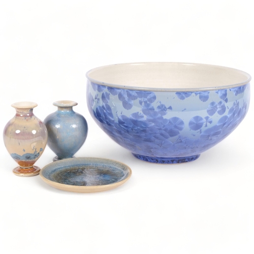 190 - A Crystalline glazed pottery bowl, diameter 24cm, and 3 other similar small pieces, maker's mark to ... 