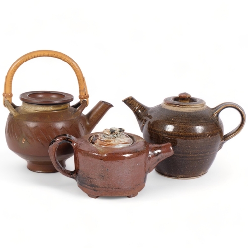 193 - 3 Studio pottery teapots, 2 with maker's marks