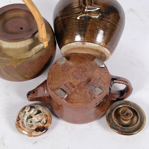 193 - 3 Studio pottery teapots, 2 with maker's marks