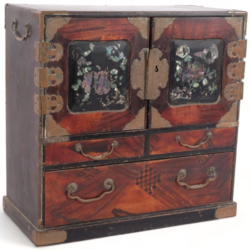 200 - A lacquered mother-of-pearl inlaid Chinese table-top jewellery cabinet, a total of 9 drawers, 29.5cm... 