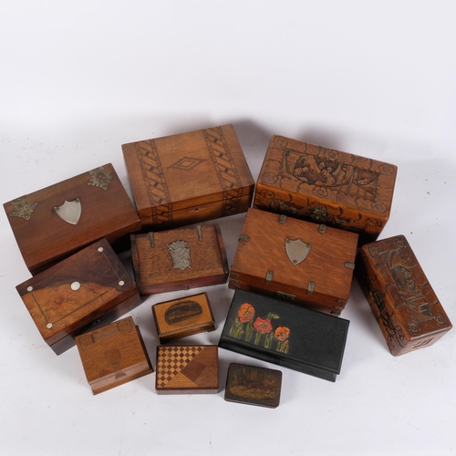 211 - A selection of Antique and other boxes, including a small camphorwood blanket box, 25cm x 12.5cm x 1... 