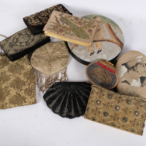 212 - A selection of Vintage and Antique embroidered clutch bags, including a bag with embroidered peacock... 