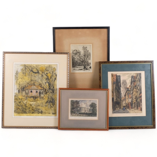 222 - A collection of Vintage prints and etchings, including Saltram House, Devonshire, 