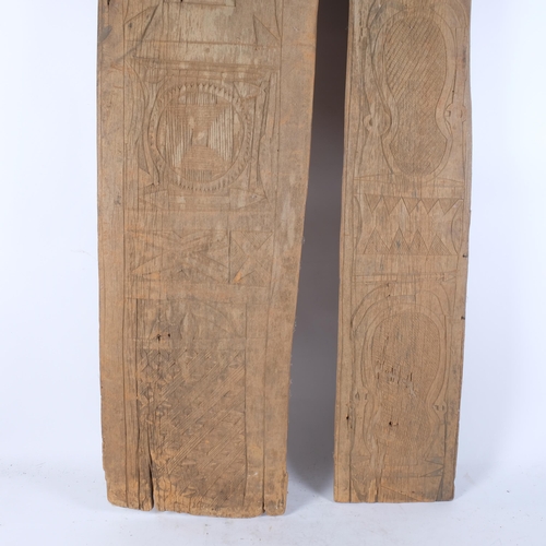 229 - 2 softwood African Tribal Art wall plaques, various Tribal motifs, largest 182cm x 38cm (2)