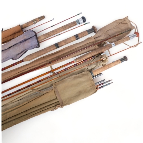 248 - A selection of early 20th century split cane and other associated freshwater fishing rods, including... 