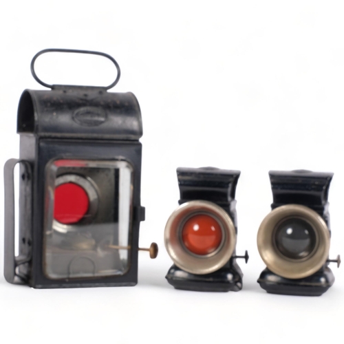 263 - A group of Antique carriage lanterns, largest stamped John Philips Lights of London, Lamp C1, H20cm,... 