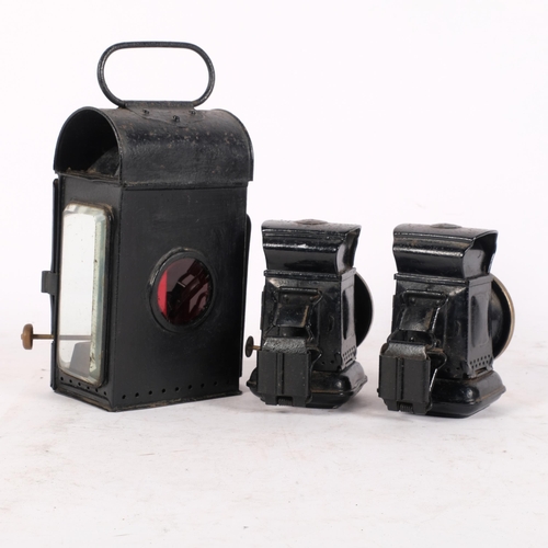 263 - A group of Antique carriage lanterns, largest stamped John Philips Lights of London, Lamp C1, H20cm,... 